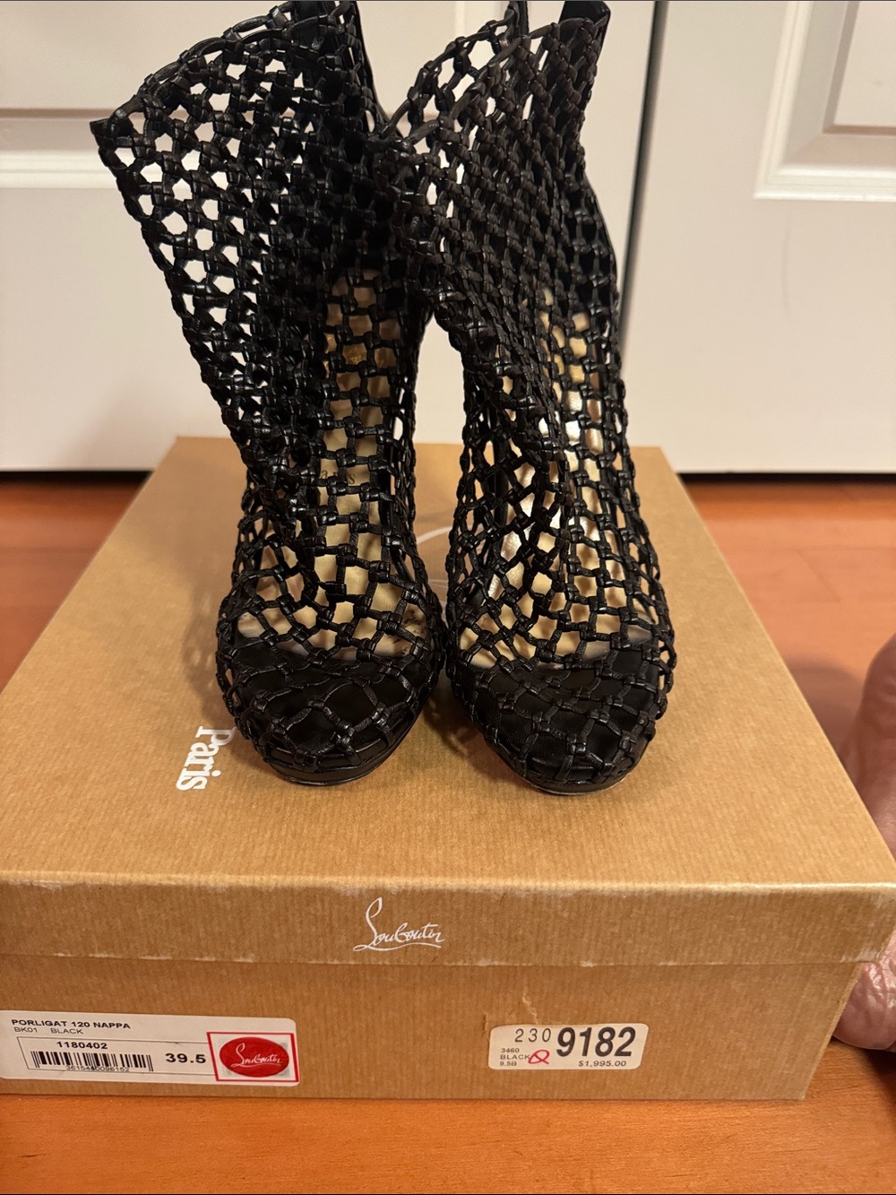 Christian Louboutin Black Woven Open-Toe Booties